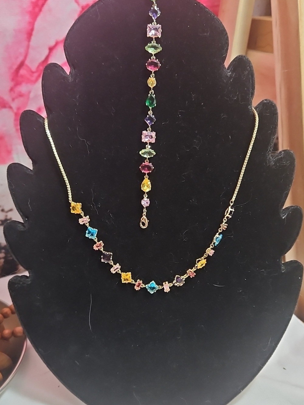 14k Gold Filled Multicolor Crystal Necklace and Bracelet Set